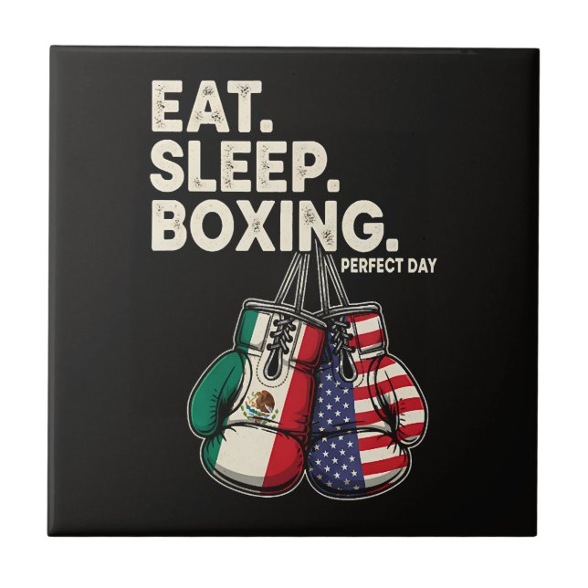 Funny Eat Sleep Repeat Boxing Ceramic Tile (Front)