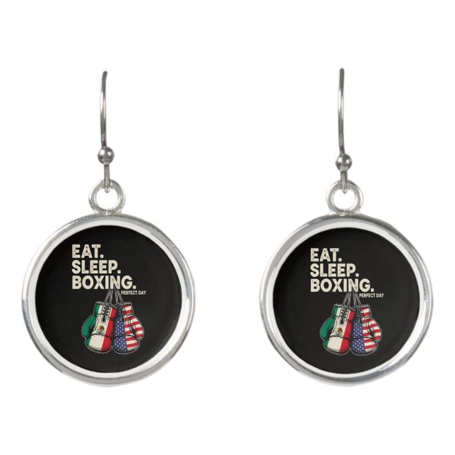 Funny Eat Sleep Repeat Boxing Earrings (Front)