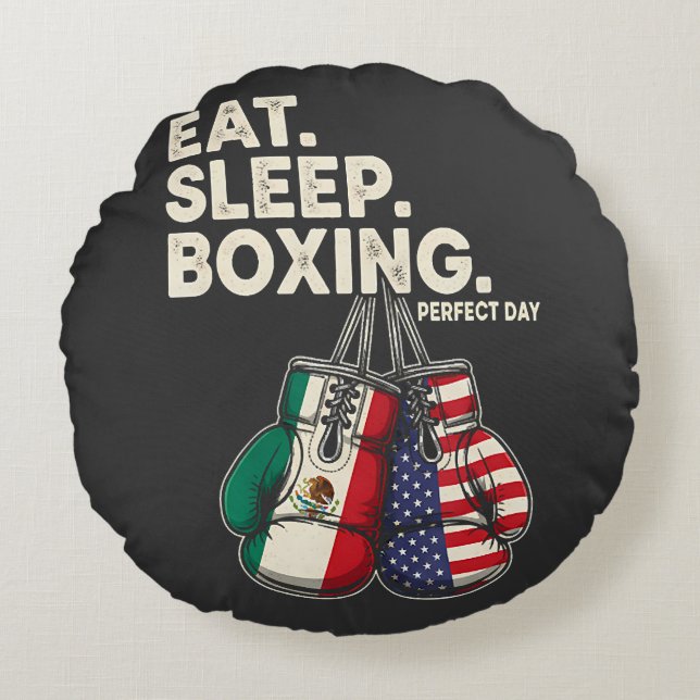 funny eat sleep repeat boxing round pillow (Front)