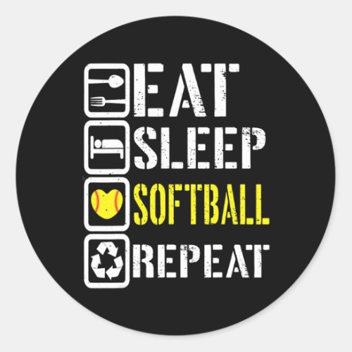 Funny Eat Sleep Softball Repeat Baseball Players Classic Round Sticker