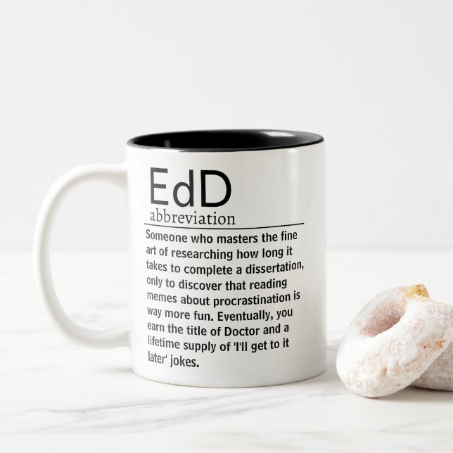 Funny EdD Definition Two-Tone Coffee Mug (With Donut)