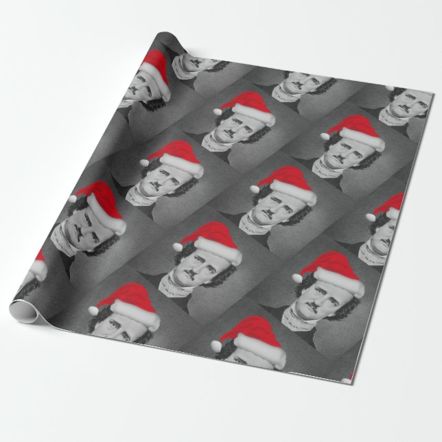 Funny Edgar Allan Poe Santa Wrapping Paper (Unrolled)