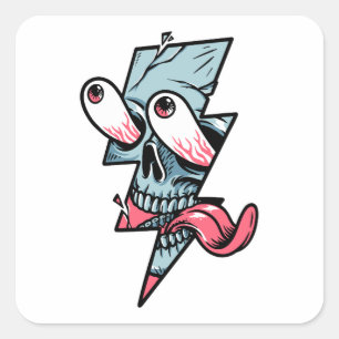 Funny Edgy Skull Face And Lightning Shape Square Sticker