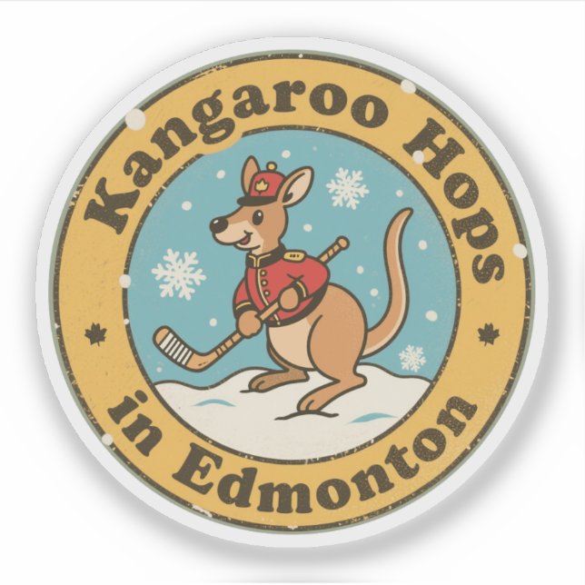Funny Edmonton Kangaroo Hockey Sticker (Front)