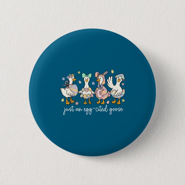 Funny Egg Cited Goose Silly Funny Button (Front)