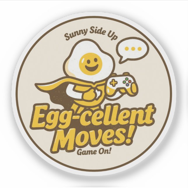 Funny Egg Gamer "Egg-cellent Moves! Game On!"  Sticker (Front)