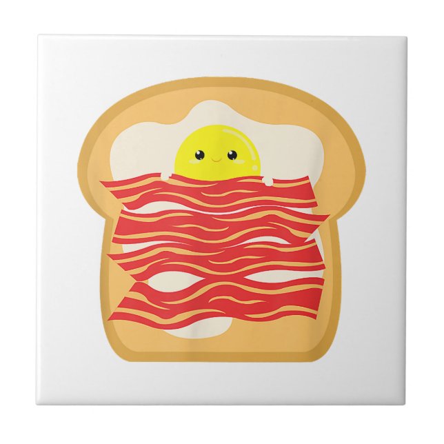 Funny Egg In A Bacon Toast Bed T-Shirt - Food Brea Ceramic Tile (Front)