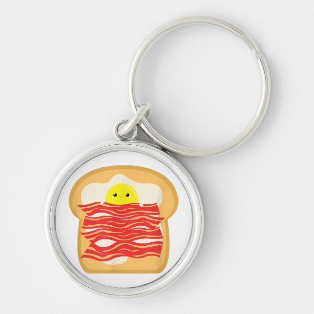 Funny Egg In A Bacon Toast Bed T-Shirt - Food Brea Keychain (Front)