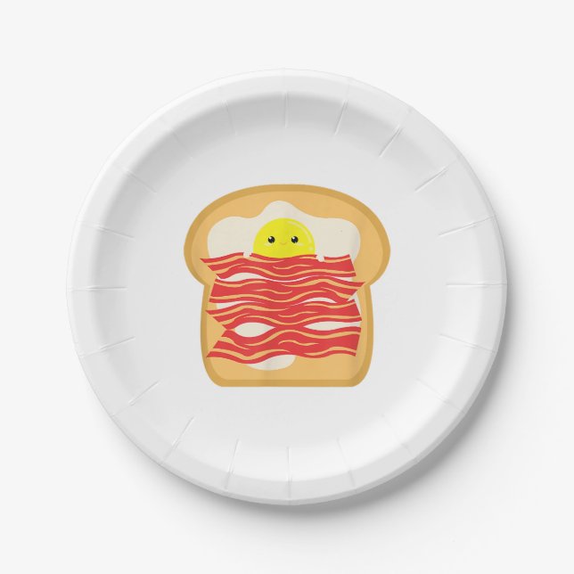 Funny Egg In A Bacon Toast Bed T-Shirt - Food Brea Paper Plates (Front)