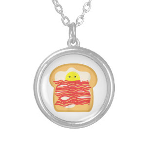 Funny Egg In A Bacon Toast Bed T-Shirt - Food Brea Silver Plated Necklace