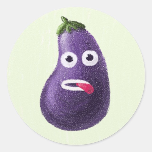 Funny Eggplant Cartoon Character Cute Vegetable Classic Round Sticker (Front)