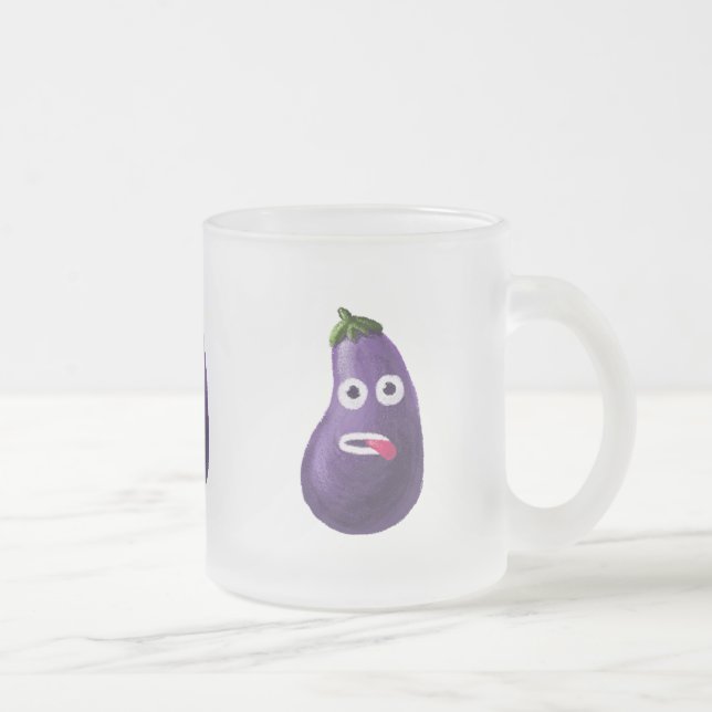 Funny Eggplant Cartoon Character Cute Vegetable Frosted Glass Coffee Mug (Right)