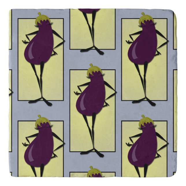 FUNNY EGGPLANT LADY PATTERN SQUARE TRIVET (Front)