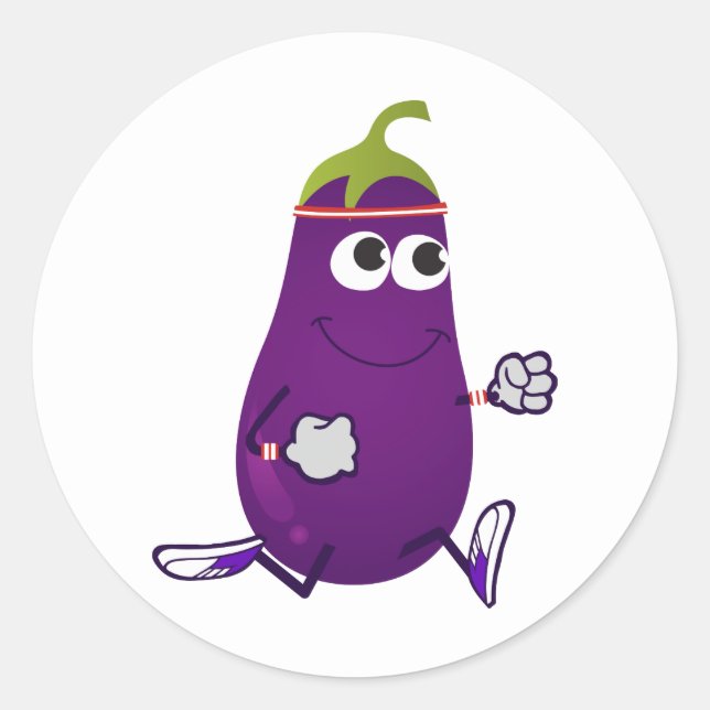 Funny Eggplant Runner Classic Round Sticker (Front)