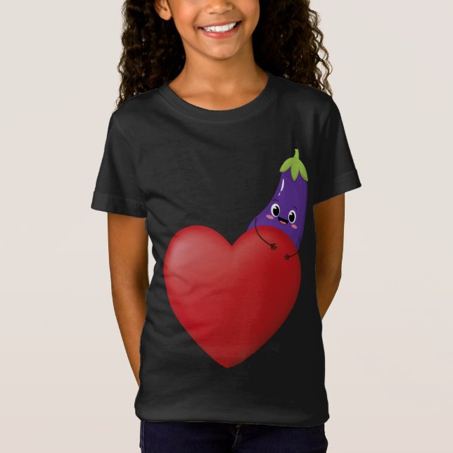 Funny Eggplant With Big Heart Fruit Vegetable Vega T-Shirt (Front)