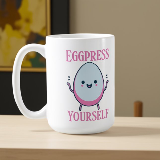 Funny "Eggpress Yourself" Custom Name Coffee Mug (Creator Uploaded)