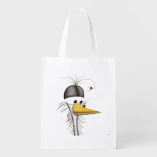 Funny Egret Cartoon Grocery Bag