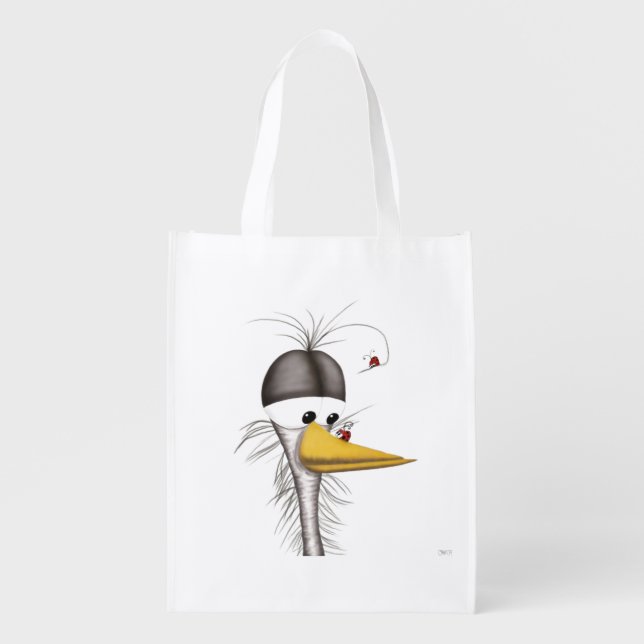 Funny Egret Cartoon Grocery Bag (Front)