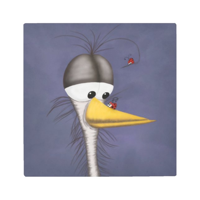 Funny Egret Cartoon Metal Print (Front)