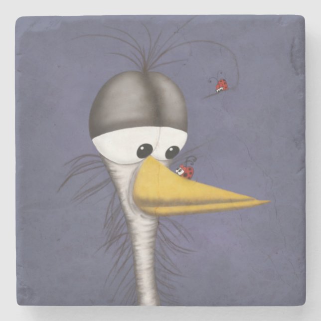 Funny Egret Cartoon Stone Coaster (Front)