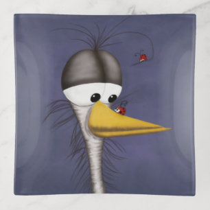 Funny Egret Cartoon Trinket Tray