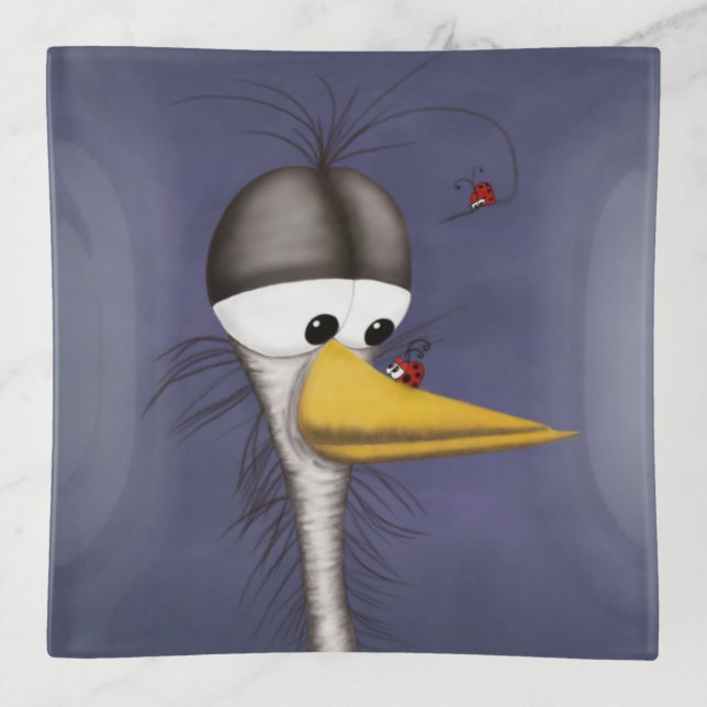 Funny Egret Cartoon Trinket Tray (Front)