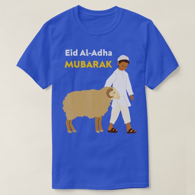 Funny Eid al adha Eid mubarak with sheep Cute curl T-Shirt (Design Front)
