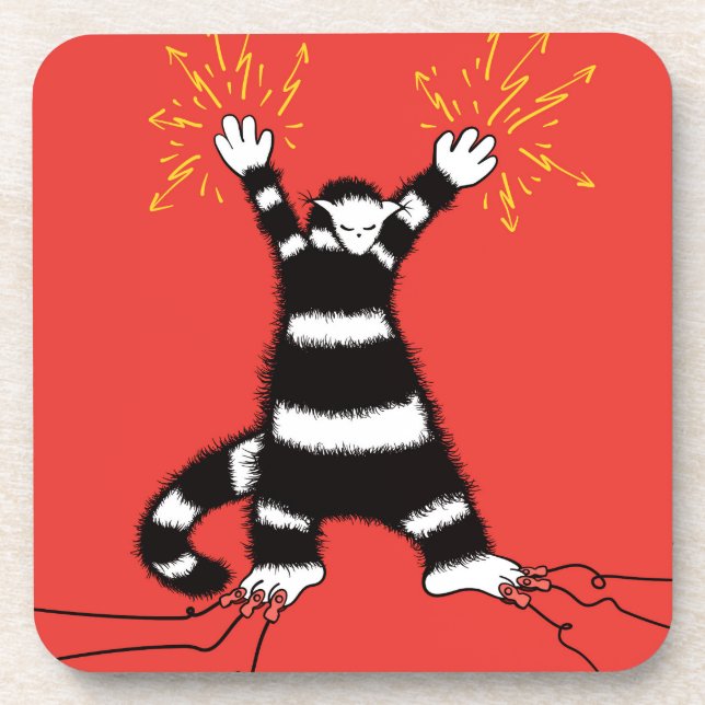 Funny Electric Cat Character High Voltage Beverage Coaster (Front)