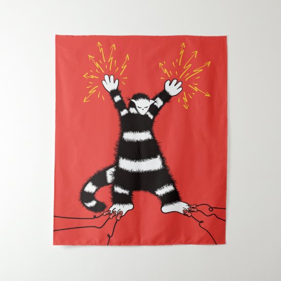 Funny Electric Cat Character High Voltage Tapestry