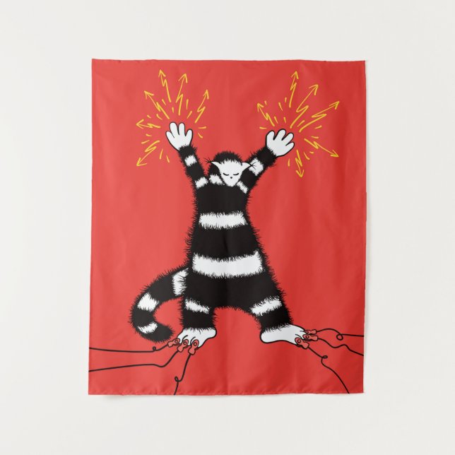 Funny Electric Cat Character High Voltage Tapestry (Front)