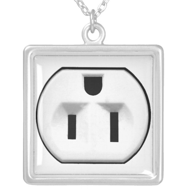 Funny Electrical Outlet Gift For Electricians Silver Plated Necklace (Front)