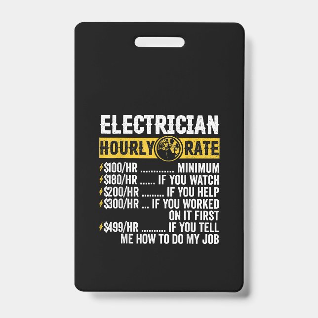 Funny  Electrician Apparel, Hourly Rate Men Badge (Front)