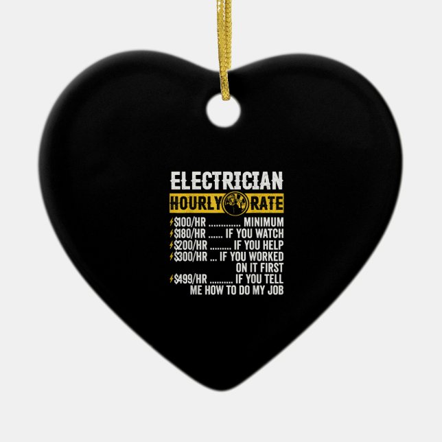 Funny  Electrician Apparel, Hourly Rate Men Ceramic Ornament (Front)