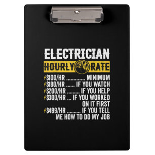 Funny Electrician Apparel, Hourly Rate Men Clipboard