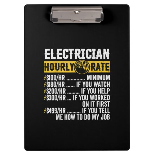 Funny  Electrician Apparel Hourly Rate Men Clipboard