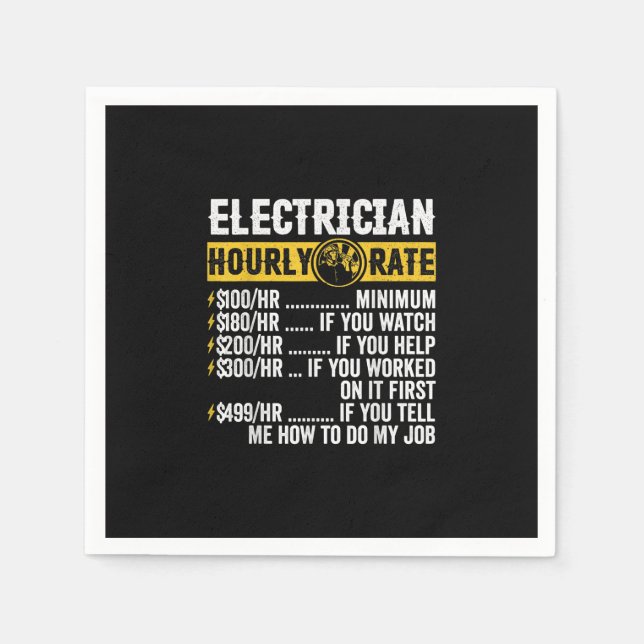 Funny  Electrician Apparel, Hourly Rate Men Napkins (Front)