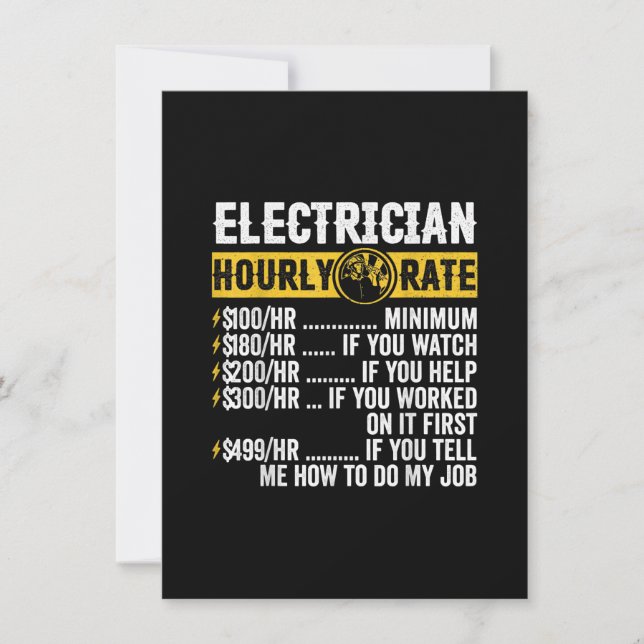 Funny  Electrician Apparel, Hourly Rate Men Note Card (Front)
