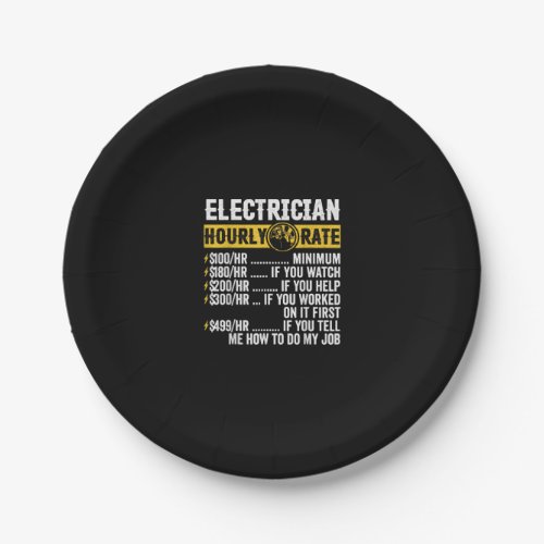 Funny  Electrician Apparel Hourly Rate Men Paper Plates