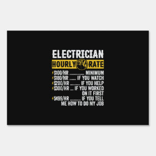 Funny Electrician Apparel, Hourly Rate Men Sign