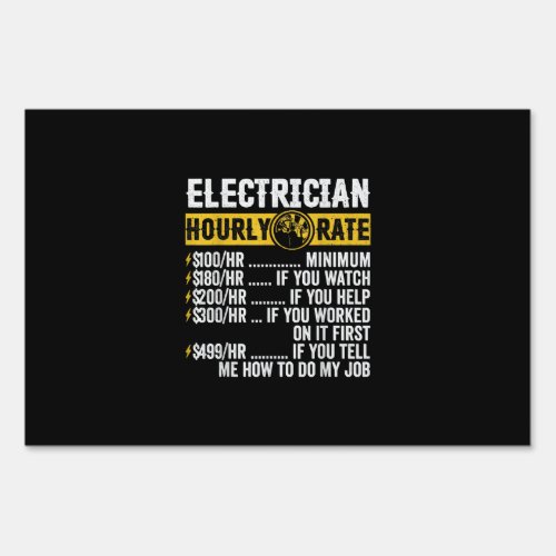 Funny  Electrician Apparel Hourly Rate Men Sign