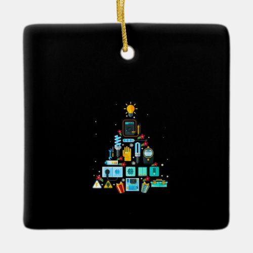 Funny Electrician Christmas Tree Ceramic Ornament