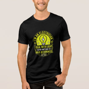 Funny Electrician Deal With Light Humor Black Tri-Blend Shirt
