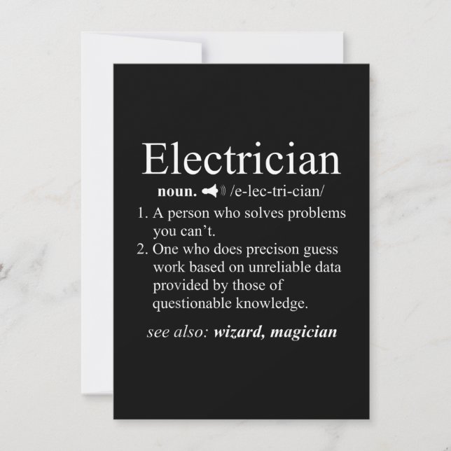 Funny Electrician Definition Electrical Engineer Note Card (Front)