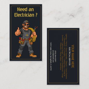 Funny Electrician Fix It Guy Mascot Dark Business Card