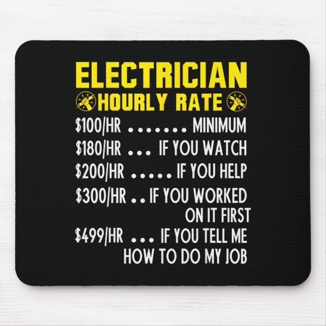 Funny Electrician Hourly Rate Pricing Chart  Mouse Pad (Front)
