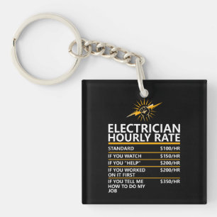 Funny Electrician Hourly Rate Table Humor Gift Keychain