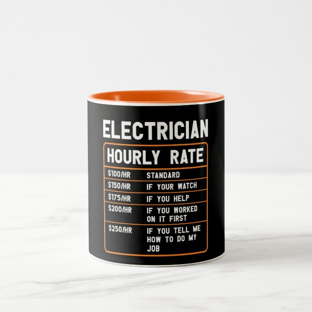 Funny Electrician Hourly Rate Two-Tone Coffee Mug (Center)