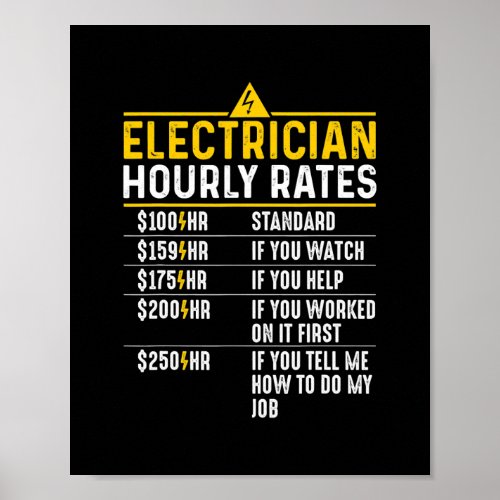 Funny Electrician Hourly Rates Lineman Gift for Poster