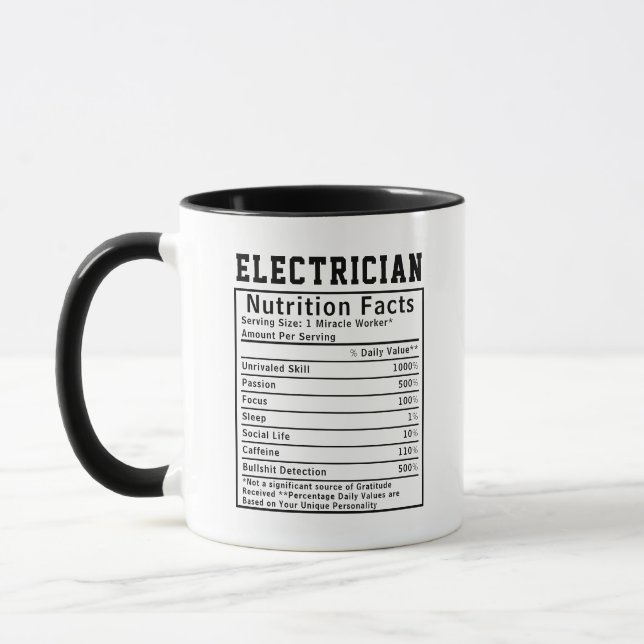 Funny Electrician Nutrition Facts Electrical Gift Mug (Left)