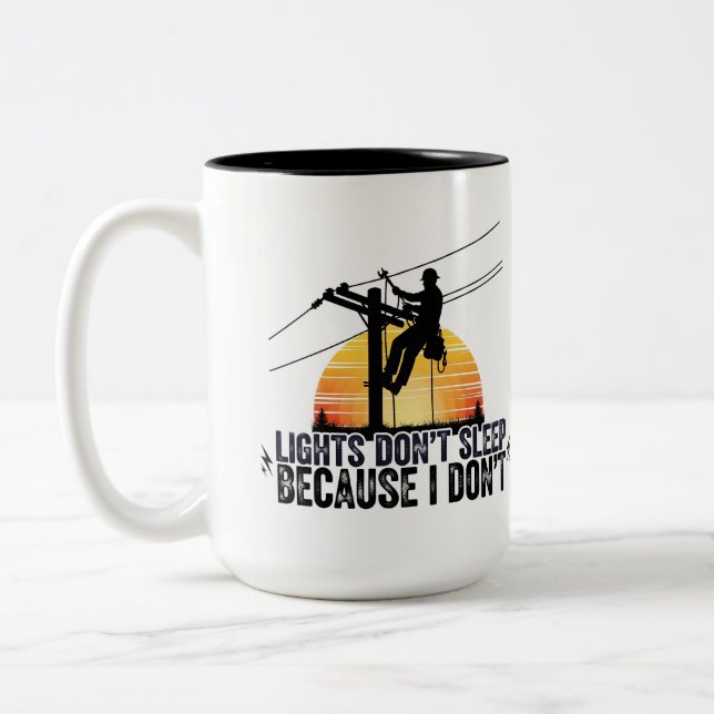 Funny Electrician & Utility Worker Gift Idea Two-Tone Coffee Mug (Left)